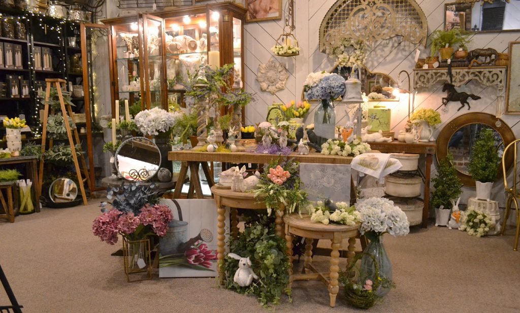 Interior display of antiques and collectibles at Franklin Antique Mall in Franklin, Tennessee