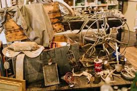 Rutledge Flea Market antique tools and vintage farm equipment displayed by vendor in Rutledge Missouri