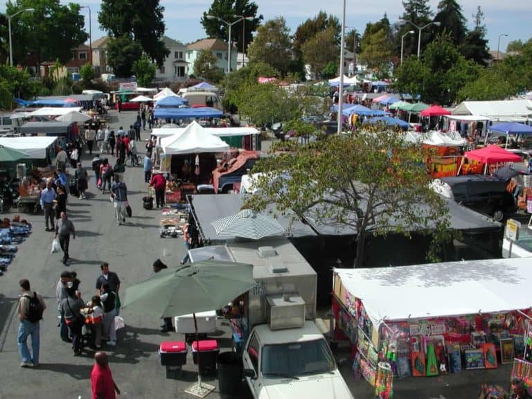 Berkeley Flea Market open-air vendor stalls at Ashby BART Station in Berkeley, California