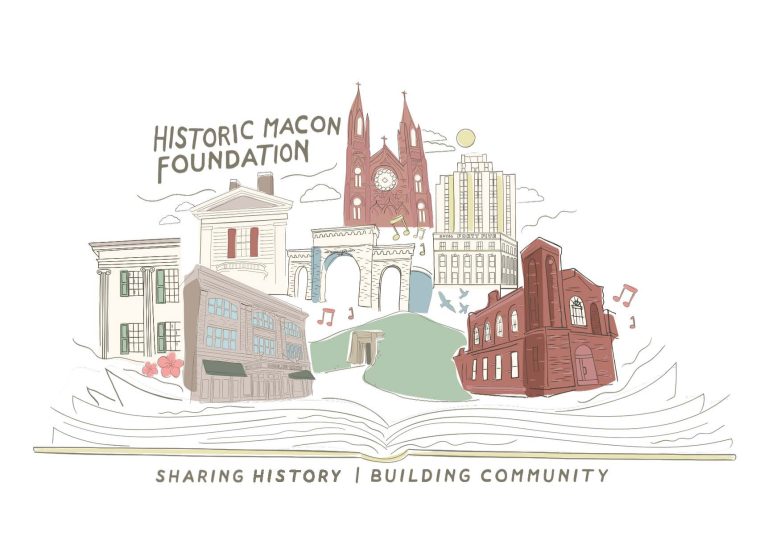 Historic Macon Foundation illustration representing historic preservation and community events in Macon Georgia