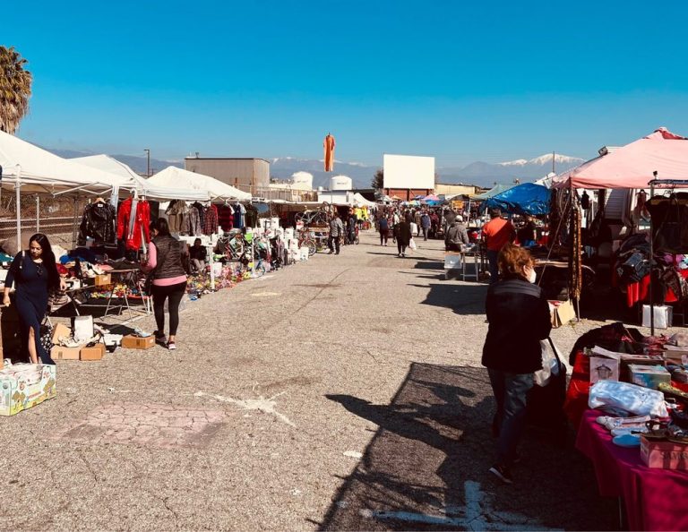 Vineland Swap Meet flea market vendors and shoppers at the open-air marketplace in City of Industry, California