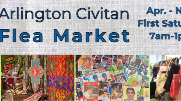 Shoppers browsing antique and vintage vendor stalls at the Arlington Civitan Open Air Flea Market in Arlington Virginia.