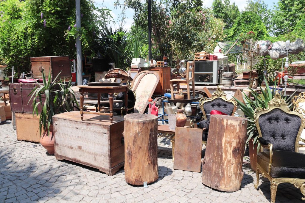 Interior aisles of Springfield Antique Center with vintage collectibles and furniture
