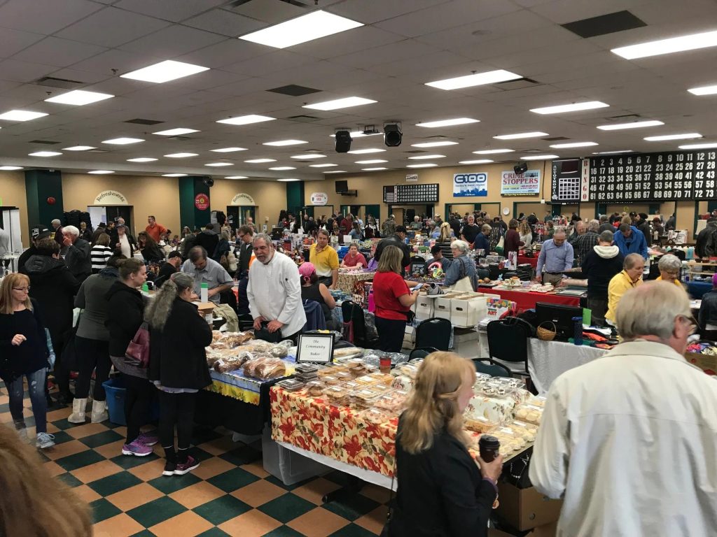 Indoor vendors inside St Charles Borromeo parish hall flea market