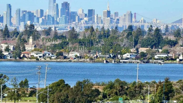 San Francisco skyline and Bay Bridge view from Alameda waterfront at the Alameda Point Antiques Faire