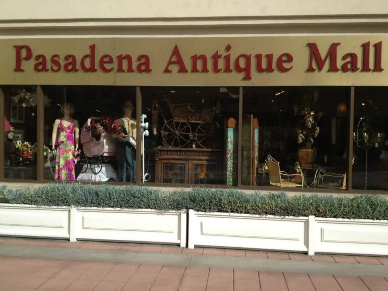 Exterior of Pasadena Antique Mall inside Paseo Colorado — vintage storefront and window displays in Old Pasadena.